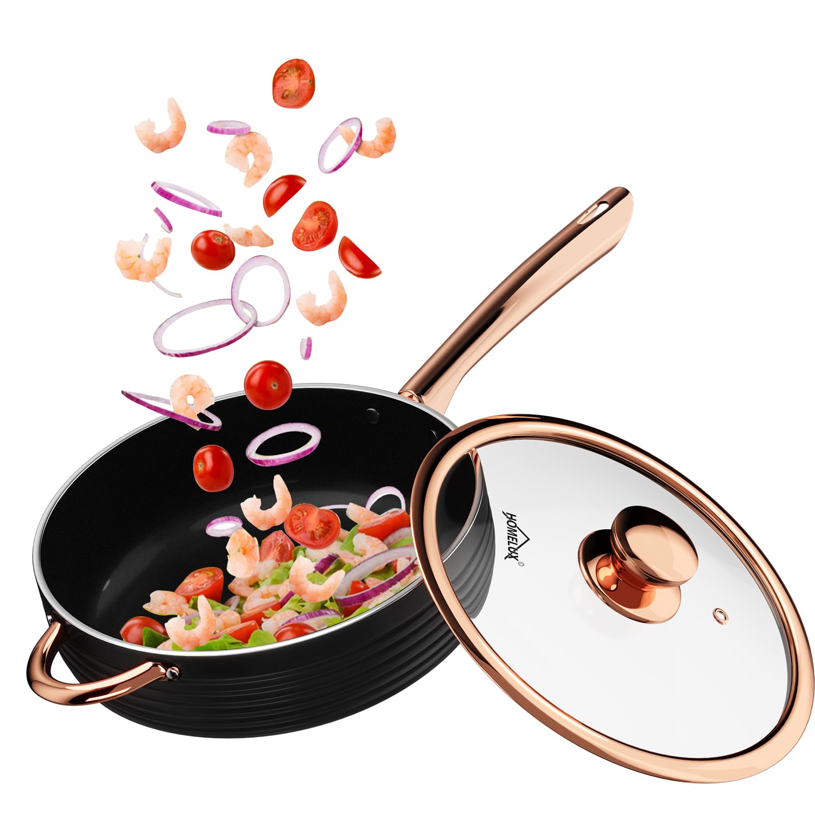 Homelux Pfanne induktion Bratpfanne 24 cm,Pfanne induktion Bratpfanne 24 cm,Keramik-beschichtete Pfanne,mit Deckel，HLFPL81524