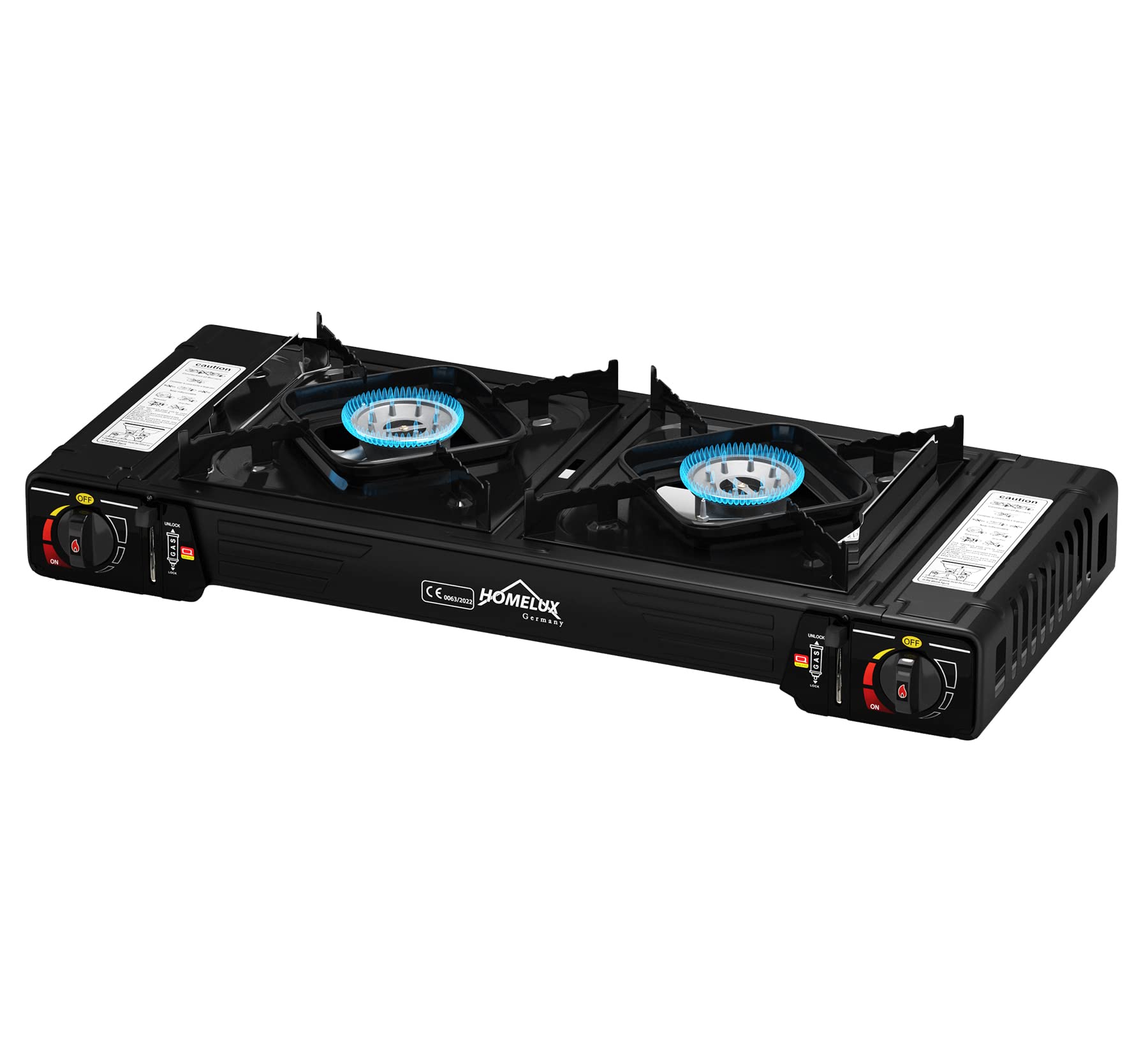 HOMELUX Gaskocher Campingkocher 2 flammig für Grill Camper im Outdoor Camping - Schwarz