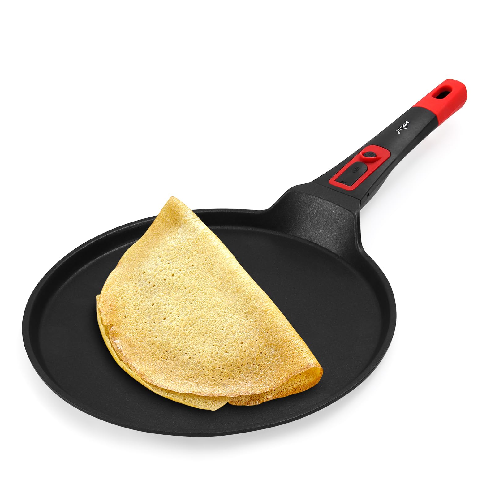HOMELUX Crepe Pfanne Pfannkuchenpfanne 28cm Pancake Pfanne Induktion mit Antihaftbeschichtung Palatschinken Pfanne mit Abnehmbarem Griff Omlettenpfanne Induktions Kompatibel, Aluguss beschichtet（H-KPP28）