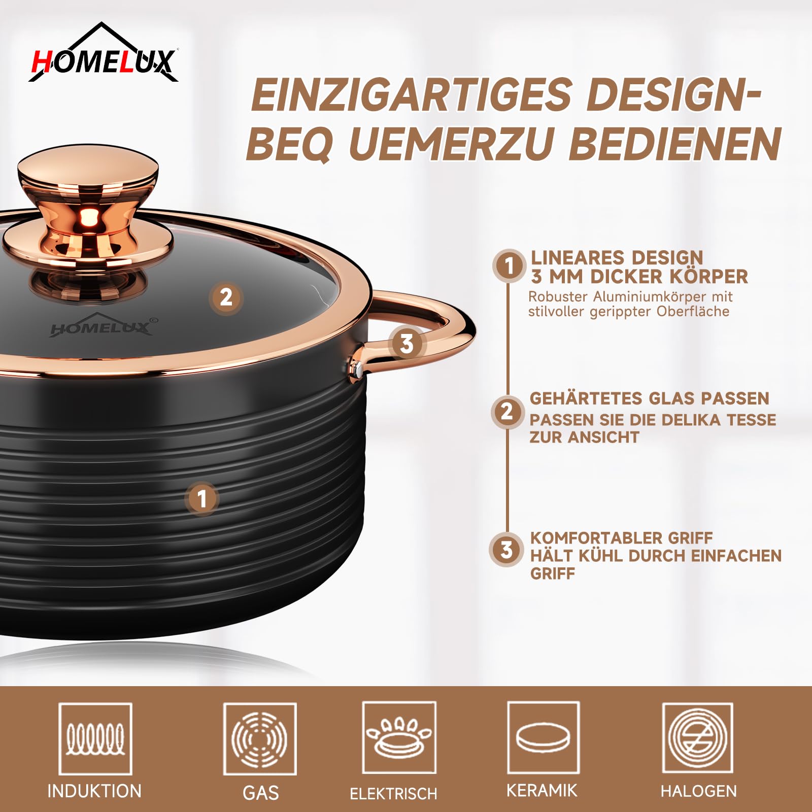 Homelux Induction Pan Set, 10Piece Induction Pots Set, Cast Aluminium