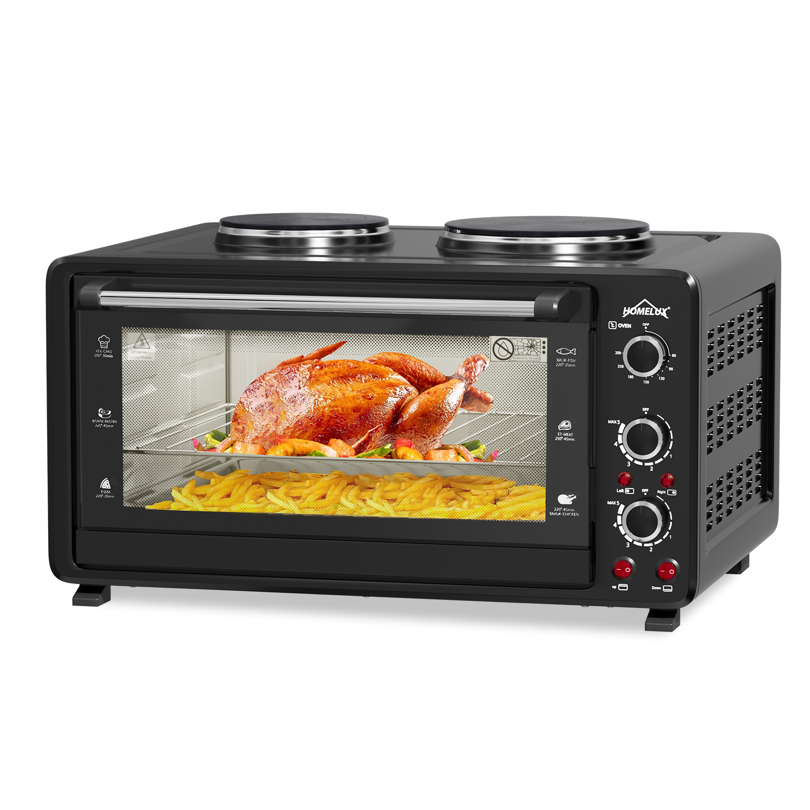 45L OVEN WITH HOT PLATE/3*1.5m2*1m VDE plug with CCA wire, AOTE-8045P