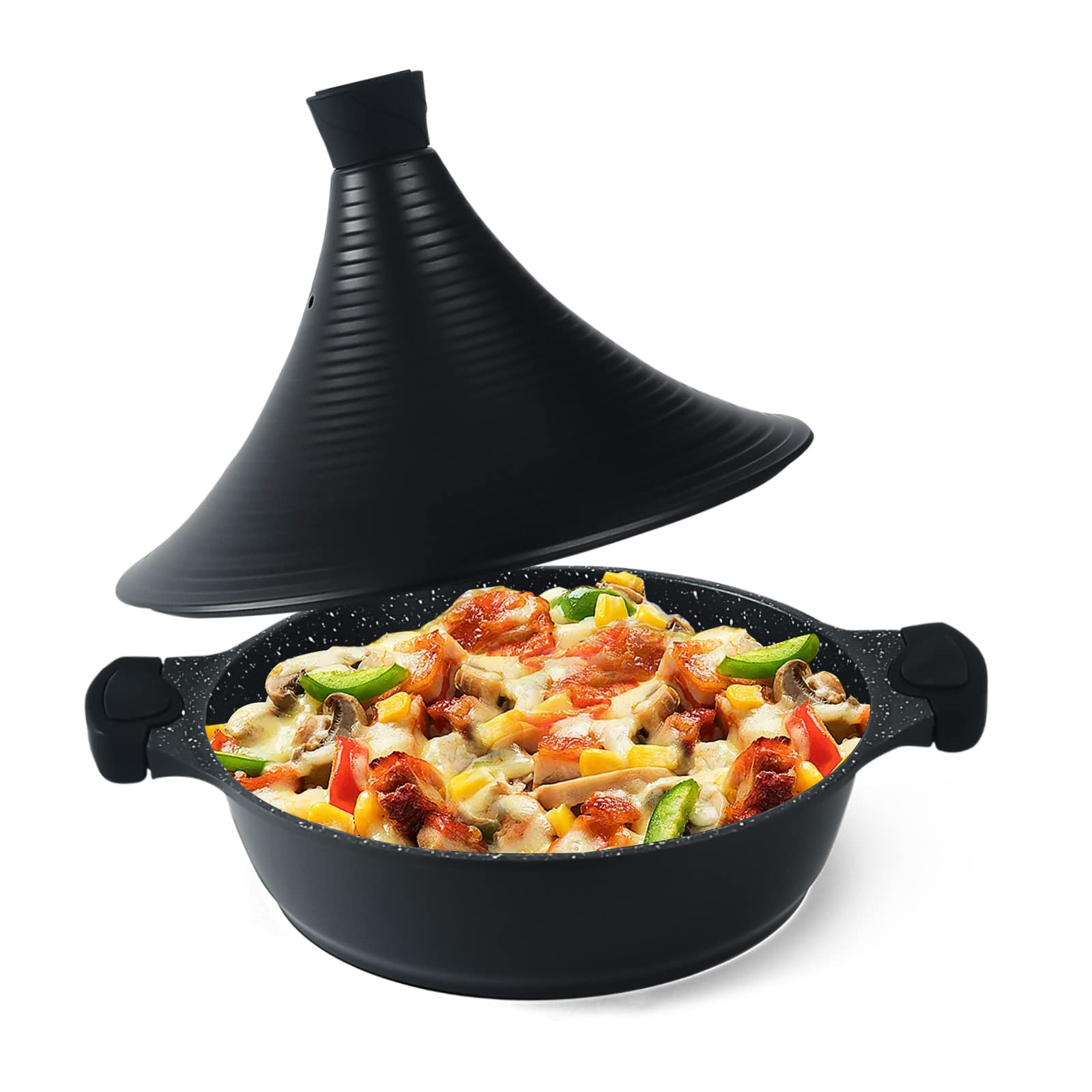 Scheffler Tajine Topf - Marokkanische Tagine 28cm Antihaftbeschichtung aus Aluminium mit kegelförmigem (28CM-Black)