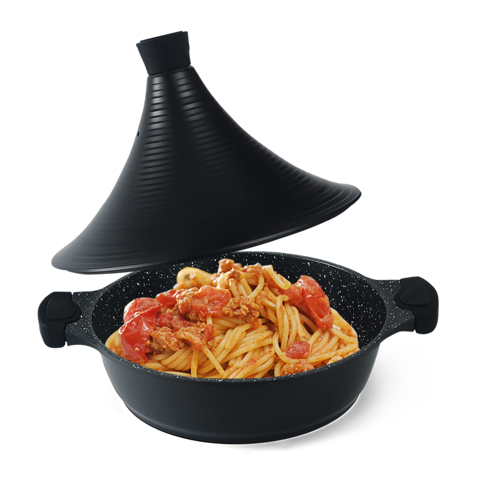 Scheffler Tajine Topf - Marokkanische Tagine 32cm Antihaftbeschichtung aus Aluminium mit kegelförmigem (32CM-Black)
