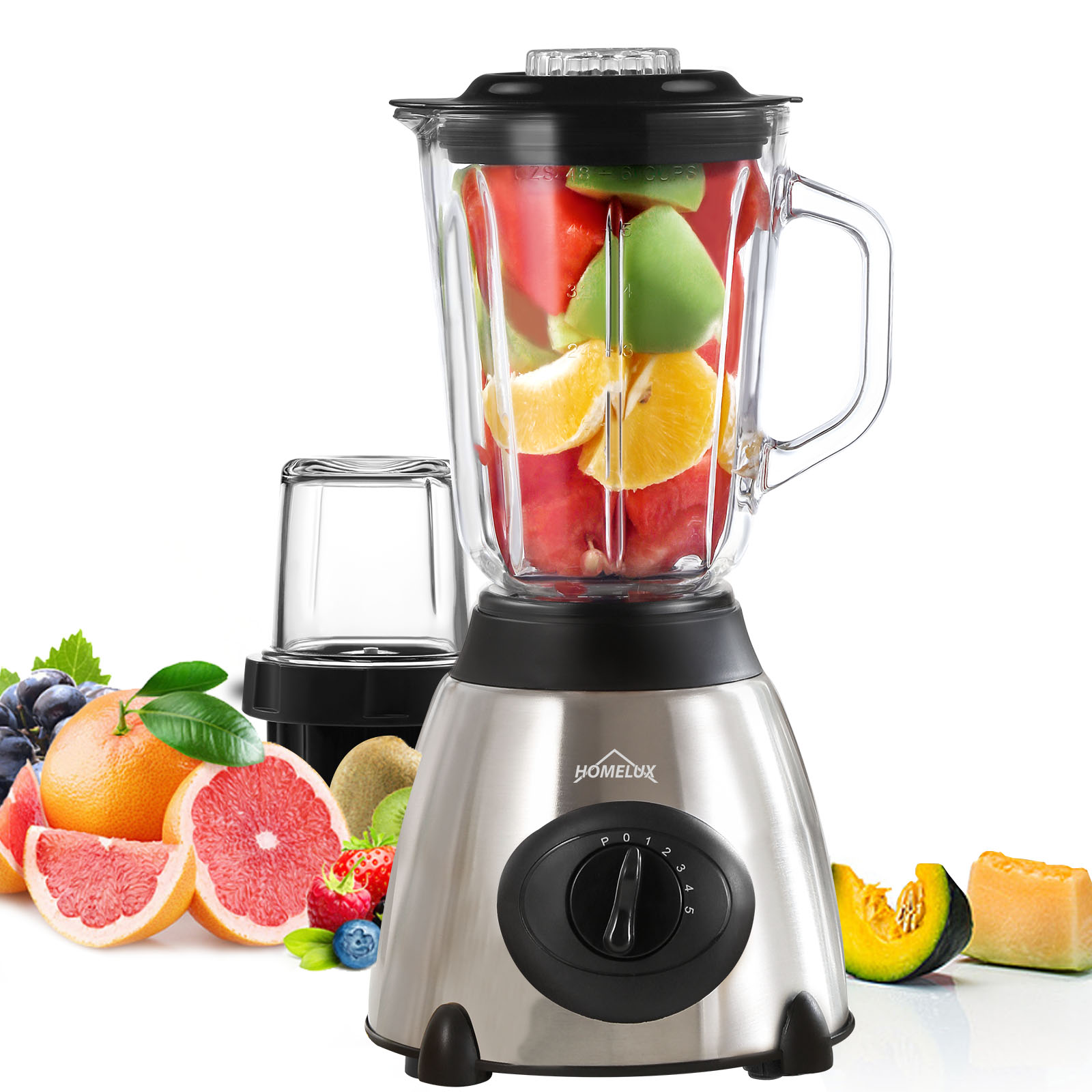 HOMELUX Stand Mixer 1.5L Glass Blender 3 in 1 Smoothie Maker Universal Blender, 350.00 W, 5 Speed+ Pulse Function, Ice Crush Function and Grinder，HY-912