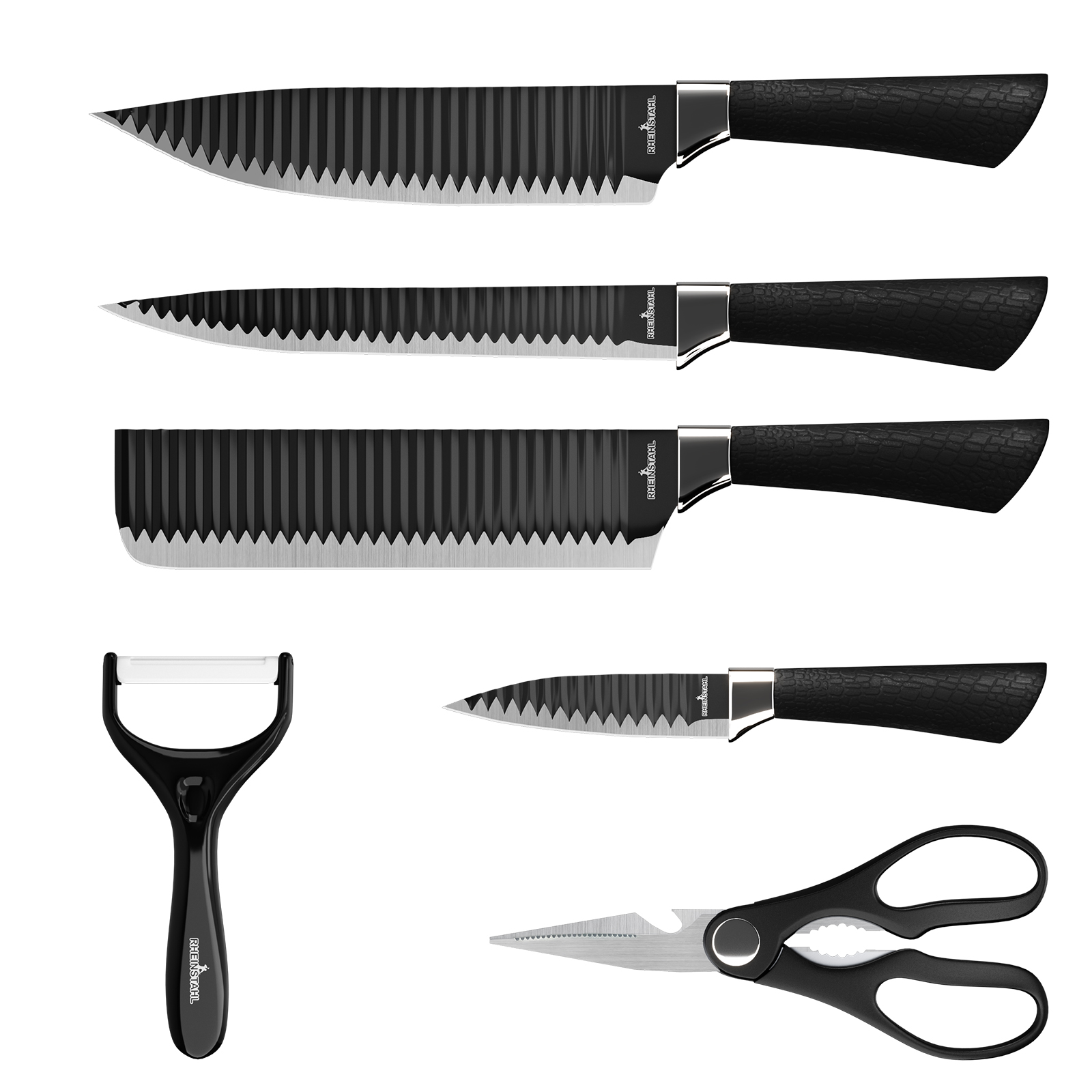 RHEINSTAHL Kochmessersets Küchen Messerset 6 teilig mit Bezug und Geschenkbox, Profi Edelstahl Messer Set für Fleisch, Tomaten, Gemüse, Obst, RS-0283A