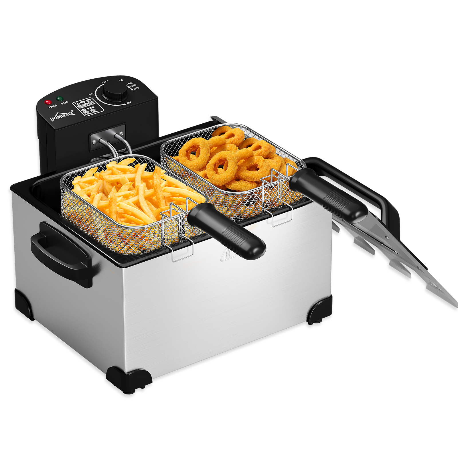HOMELUX Fritteuse 5 Liter mit Sichtfenster, Kaltzone, Temperaturregler, Für Familien 6-7 Personen, Deep Fryer, Edelstah, 2000W，LD-705