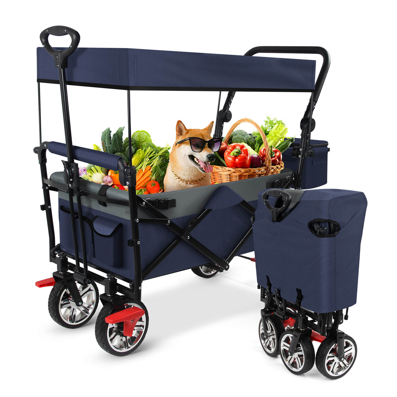 Foldable Wagon trolley with Roof Folding, black color, HL-FWTRFNV