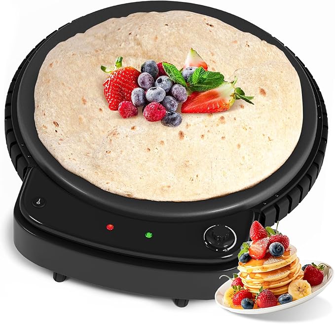 HOMELUX Ø50 cm Crêpes Maker 2500W Elektrische Crepesmaker Fladenbrot Bäcker mit Antihaftbeschichtung Stufenlose Temperatureinstellung für Crepe Pancake Yufka Katmer Sac Galettes Burritos Taccos