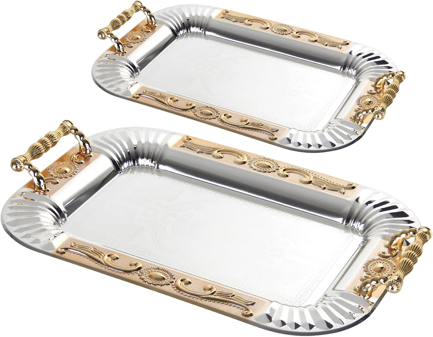 Tablett Homelux Servierplatte Set 2 Stück Deko Tablett mit Grif, Praktisches Tablett für Küche, Wohnzimmer, Bad, Bankett（HL-TS2317M）
