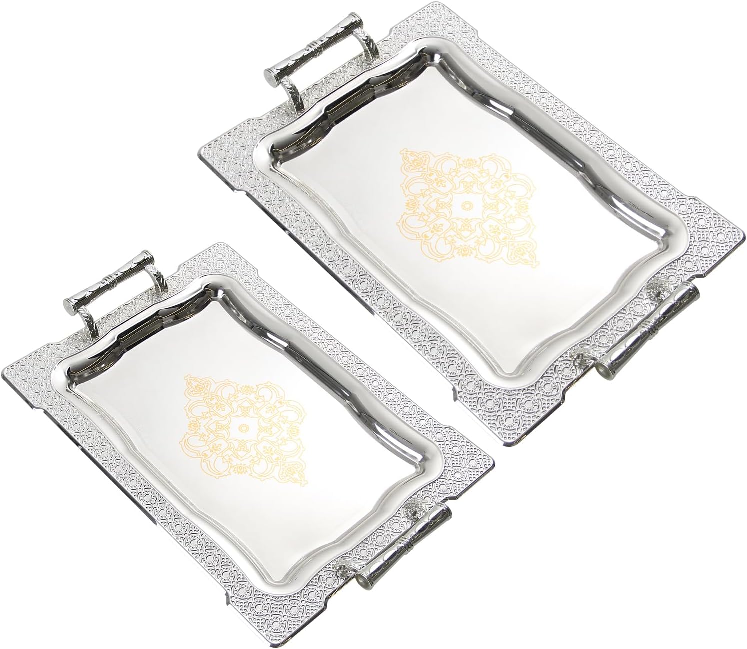 Tablett Homelux Servierplatte Set 2 Stück Deko Tablett mit Grif, Praktisches Tablett für Küche, Wohnzimmer, Bad, Bankett（HL-TS2319M）