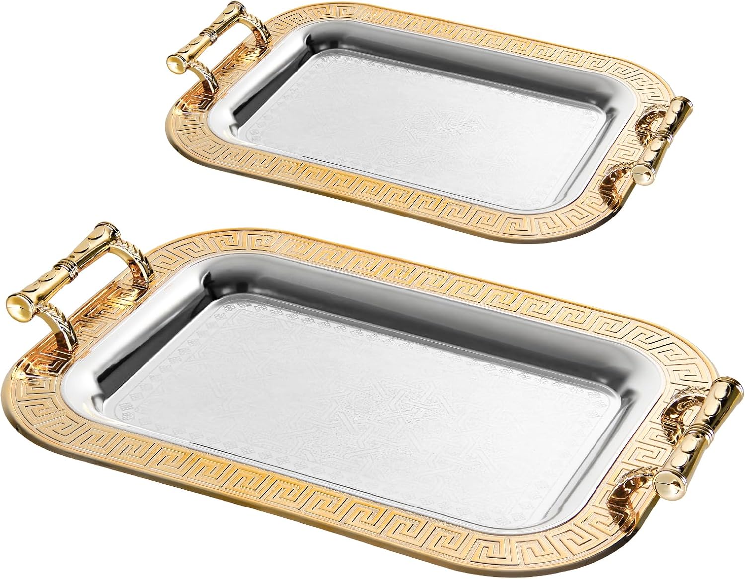 Tablett Homelux Servierplatte Set 2 Stück Deko Tablett mit Grif, Praktisches Tablett für Küche, Wohnzimmer, Bad, Bankett（HL-TS2320M）