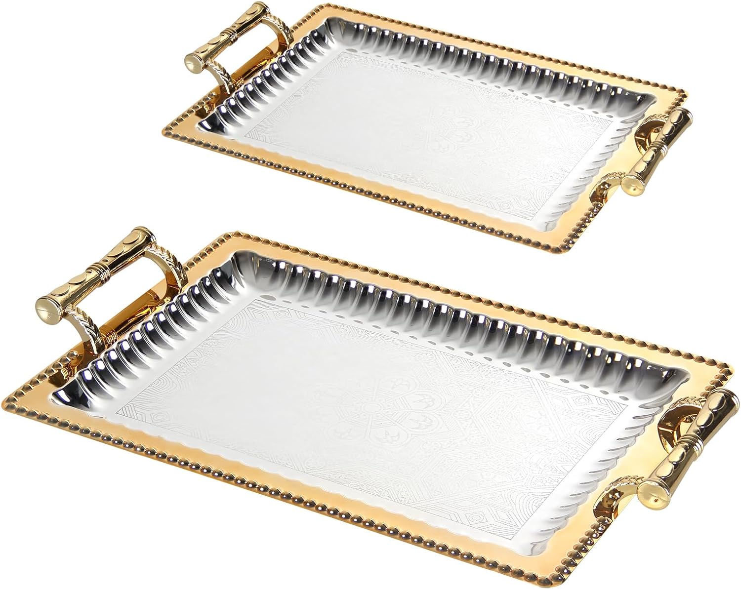 Tablett Homelux Servierplatte Set 2 Stück Deko Tablett mit Grif, Praktisches Tablett für Küche, Wohnzimmer, Bad, Bankett（HL-TS2321M）