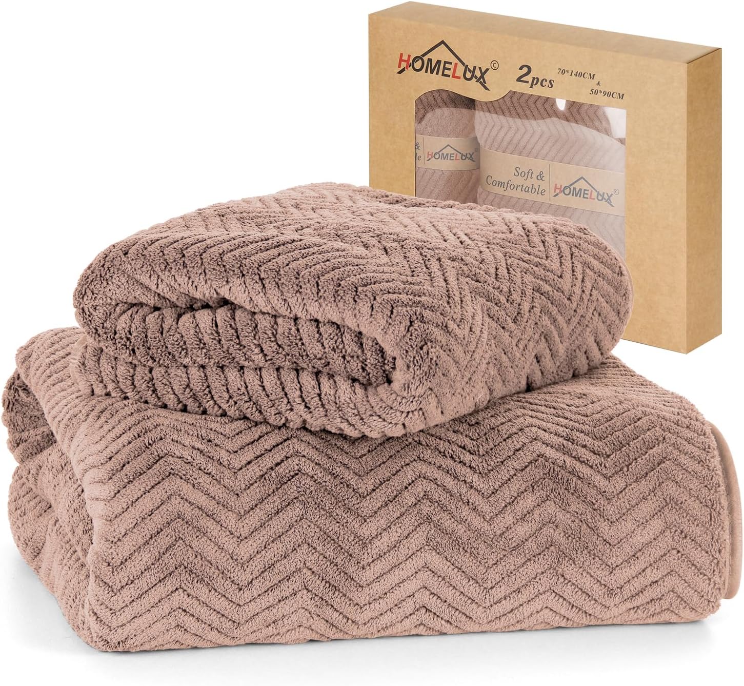 HOMELUX Handtücher Set 2 teilig Badetuch *1（70 * 140 cm） + Towel *1（50 * 90 cm） saugstarkes Frottiertücher Set - Handtücher, braun
