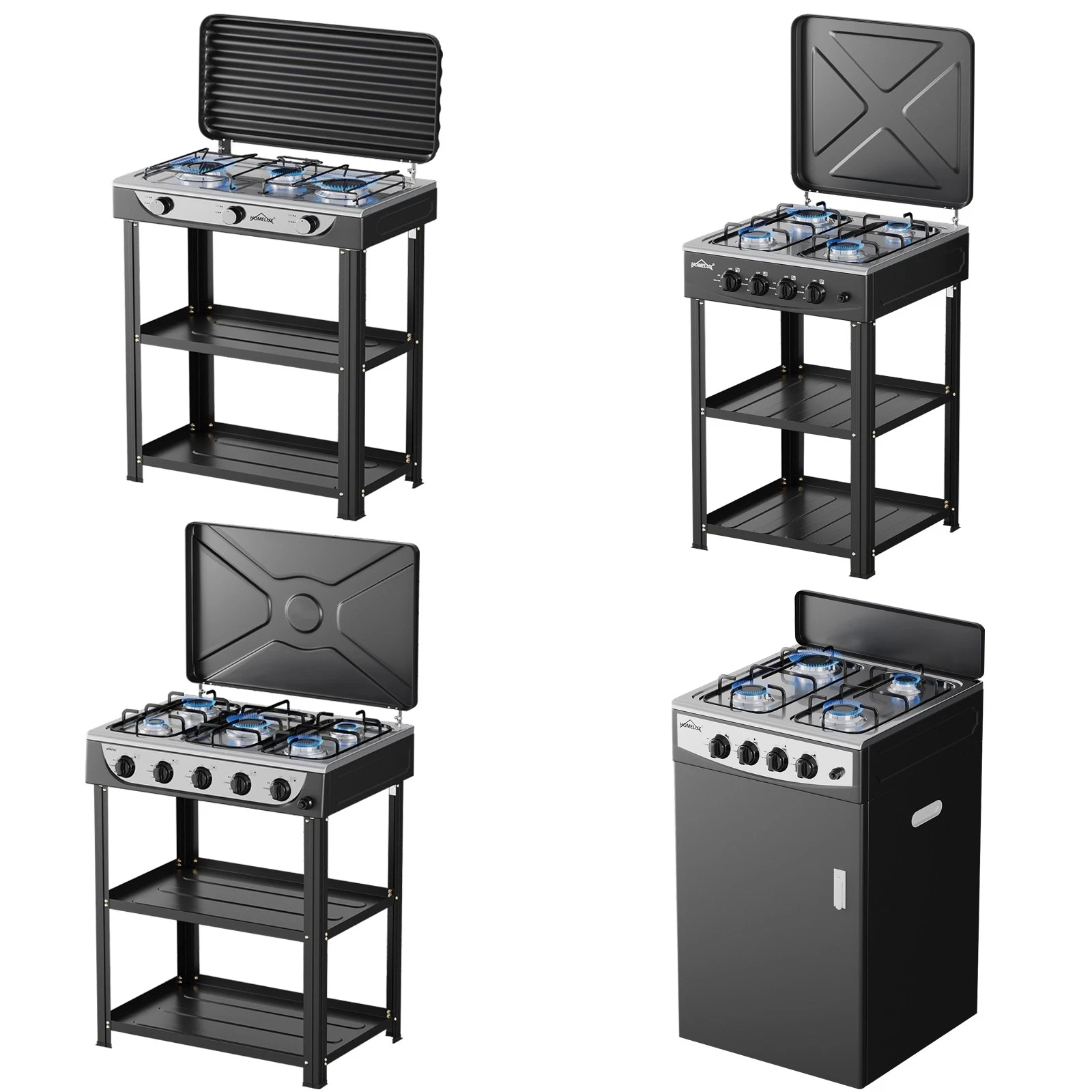 Propan Gaskocher 3/4 flammig Edelstahl Campingkocher Gasherd mit Piezo-zündung