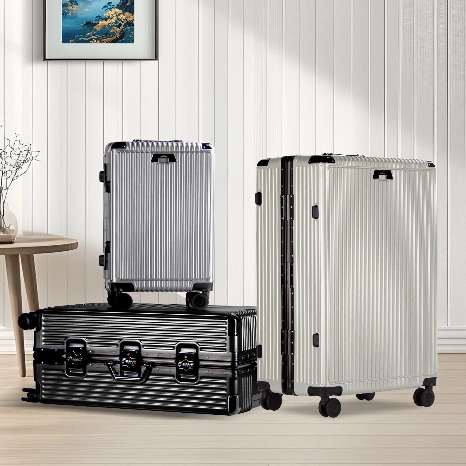 Aluminum frame suitcase set travel suitcase hard shell suitcase hand luggage M/L/XL 3 set